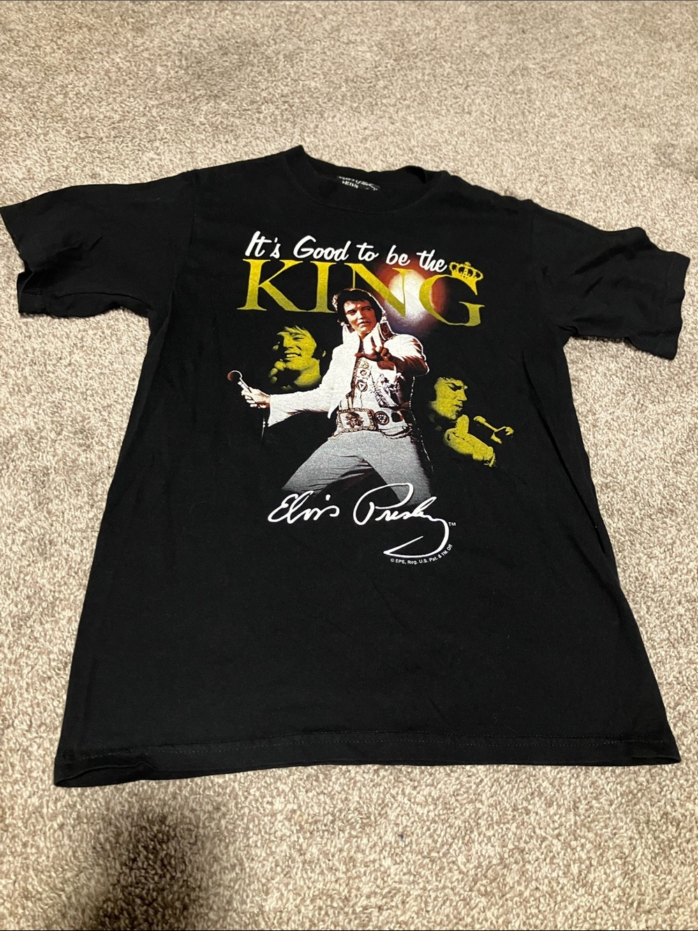 VINTAGE ELVIS PRESLEY IT’S GOOD TO BE KING LAS VEGAS BLACK TSHIRT SMALL BY KUN
